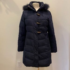 Ellen Tracy Womens Blue Long Puffer w Removable Hood w Fox Fur Trim / Size S